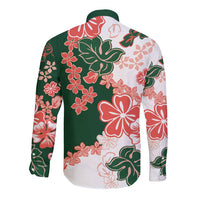 Green Orange Hibiscus Plumeria Floral Long Sleeve Button Shirt LT01 - Polynesian Pride