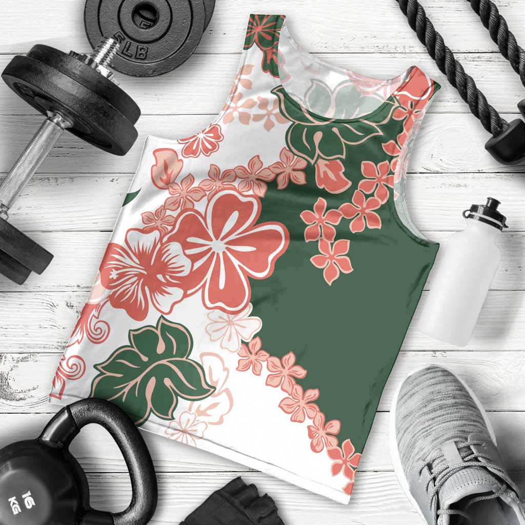 Green Orange Hibiscus Plumeria Floral Men Tank Top LT01 - Polynesian Pride