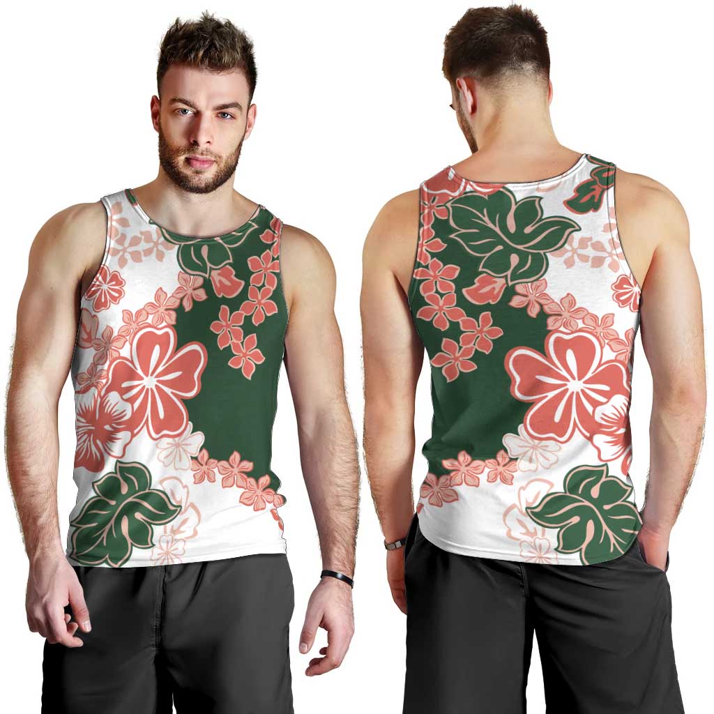 Green Orange Hibiscus Plumeria Floral Men Tank Top LT01 - Polynesian Pride