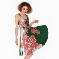 Green Orange Hibiscus Plumeria Floral Midi Dress - Polynesian Pride