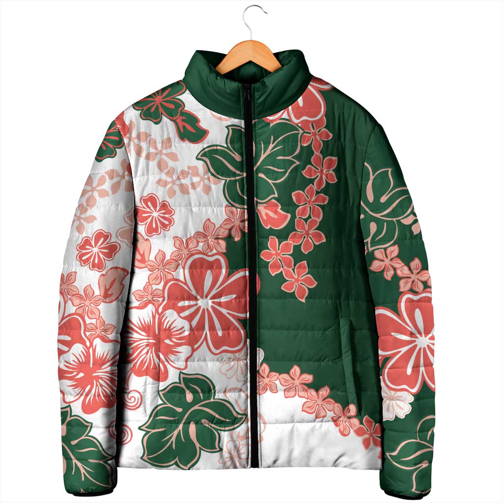 Green Orange Hibiscus Plumeria Floral Padded Jacket LT01 - Polynesian Pride