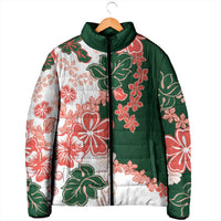 Green Orange Hibiscus Plumeria Floral Padded Jacket LT01 - Polynesian Pride