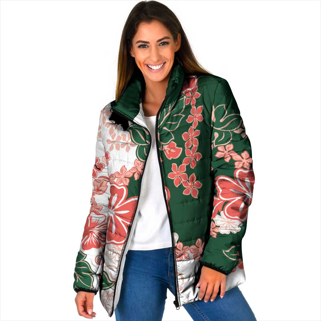 Green Orange Hibiscus Plumeria Floral Padded Jacket LT01 - Polynesian Pride