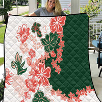 Green Orange Hibiscus Plumeria Floral Quilt - Polynesian Pride