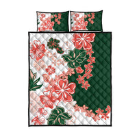 Green Orange Hibiscus Plumeria Floral Quilt Bed Set - Polynesian Pride