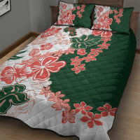 Green Orange Hibiscus Plumeria Floral Quilt Bed Set - Polynesian Pride