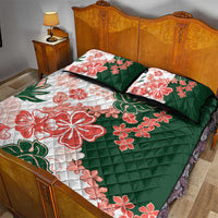 Green Orange Hibiscus Plumeria Floral Quilt Bed Set - Polynesian Pride