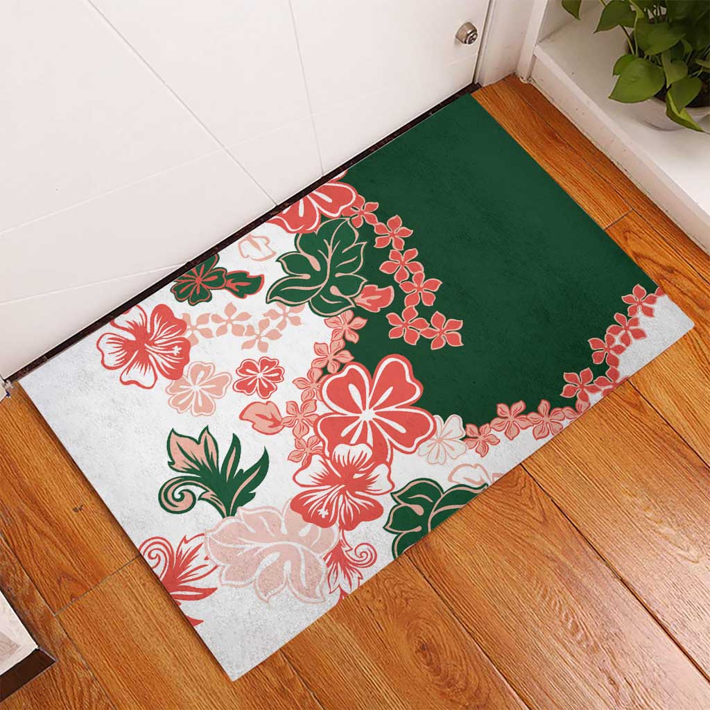 Green Orange Hibiscus Plumeria Floral Rubber Doormat LT01 - Polynesian Pride