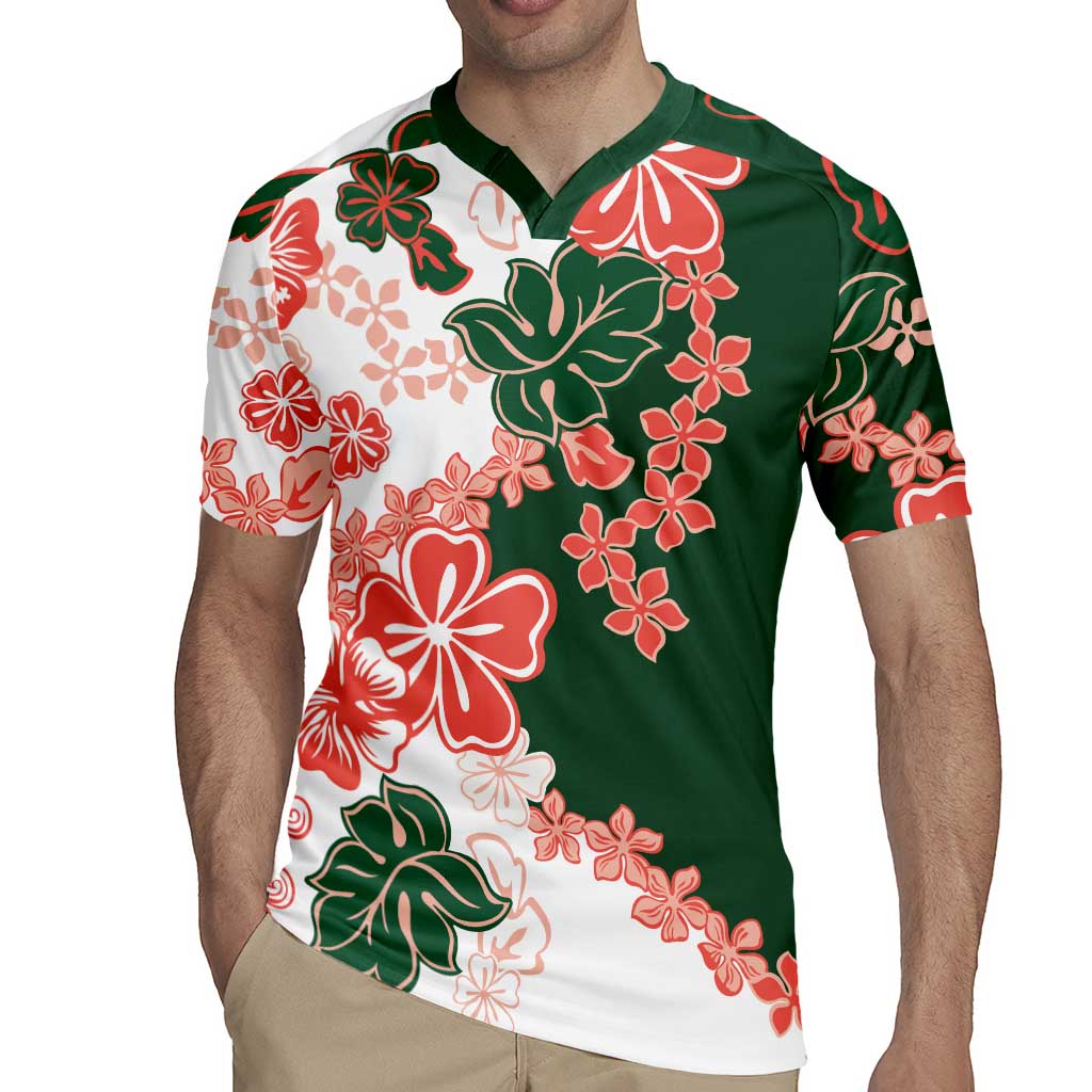Green Orange Hibiscus Plumeria Floral Rugby Jersey LT01 - Polynesian Pride