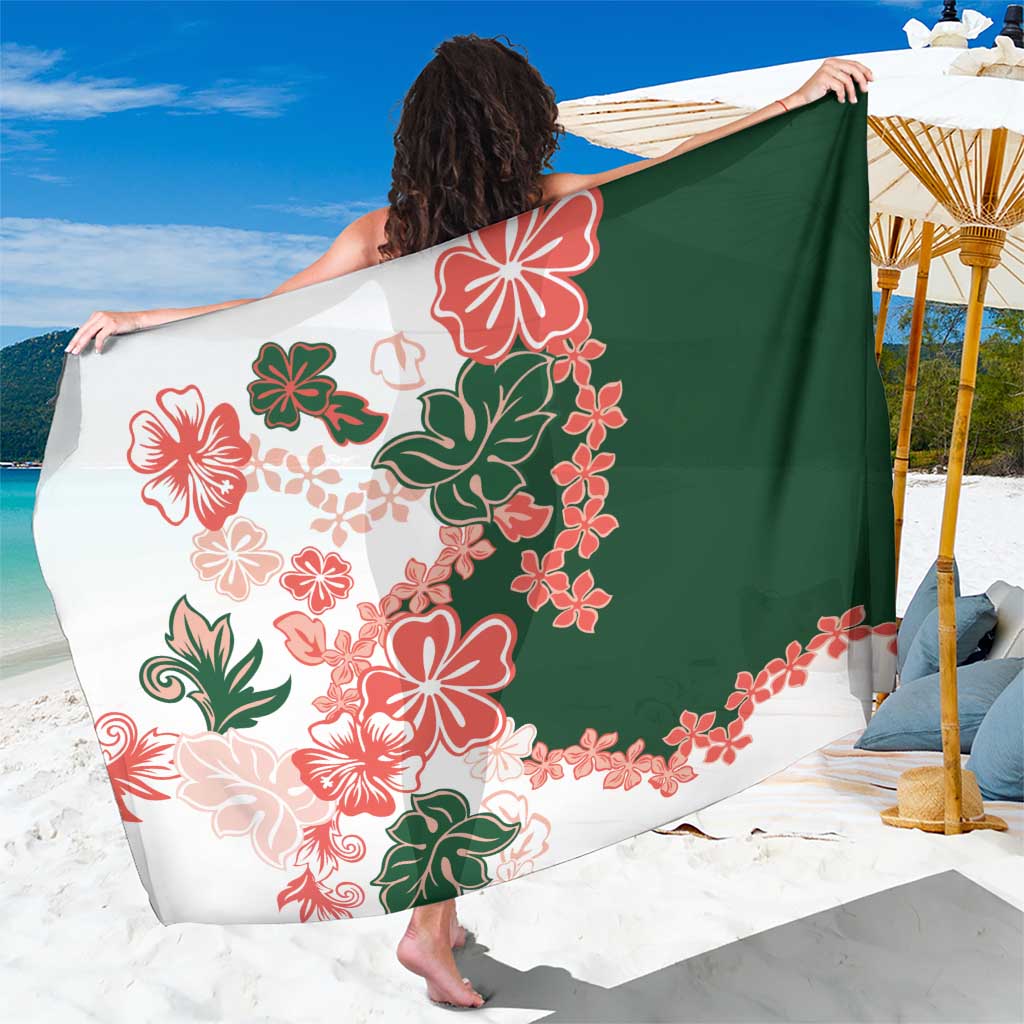 Green Orange Hibiscus Plumeria Floral Sarong - Polynesian Pride