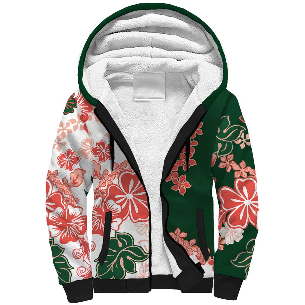 Green Orange Hibiscus Plumeria Floral Sherpa Hoodie LT01 Unisex Orange - Polynesian Pride
