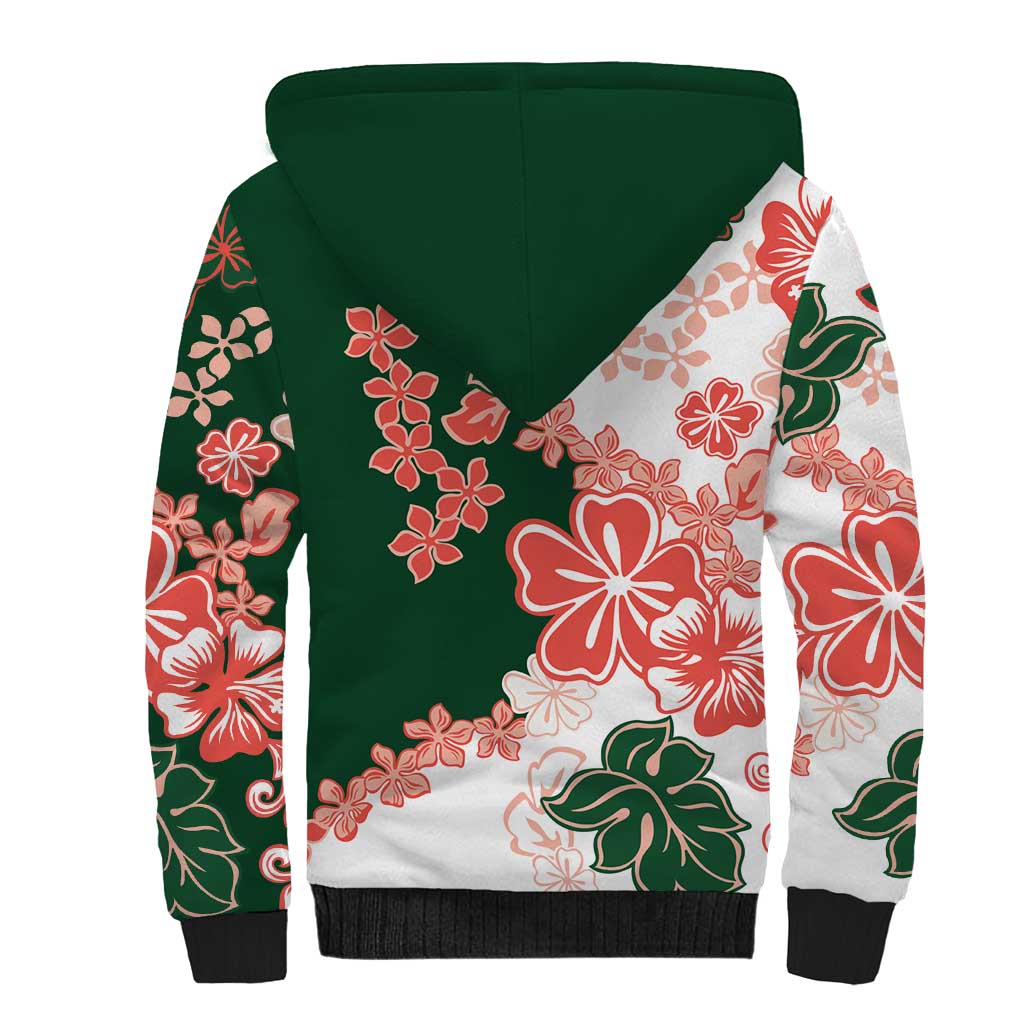 Green Orange Hibiscus Plumeria Floral Sherpa Hoodie LT01 - Polynesian Pride