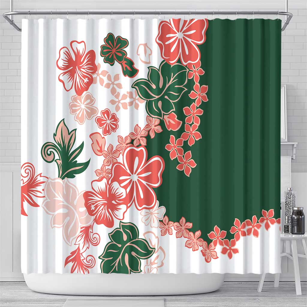 Green Orange Hibiscus Plumeria Floral Shower Curtain - Polynesian Pride