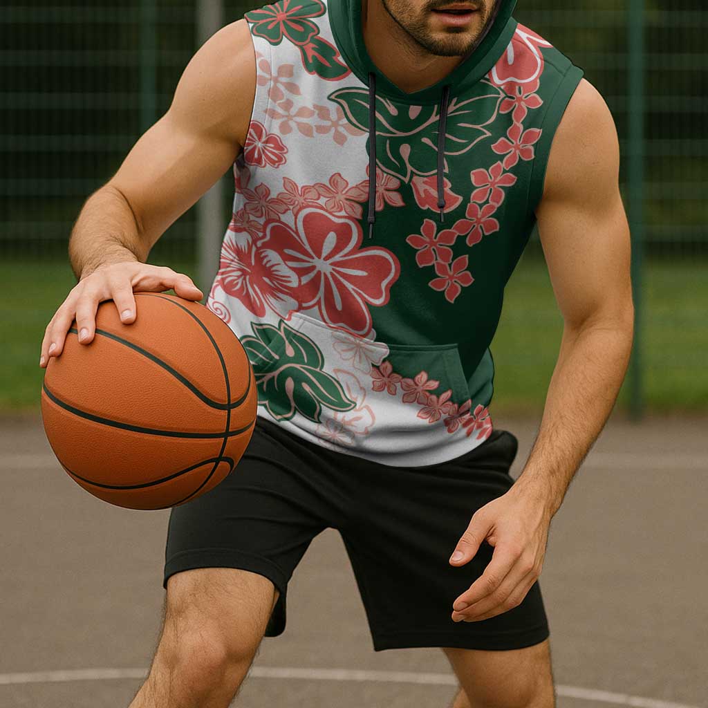 Green Orange Hibiscus Plumeria Floral Sleeveless Hoodie LT01 - Polynesian Pride