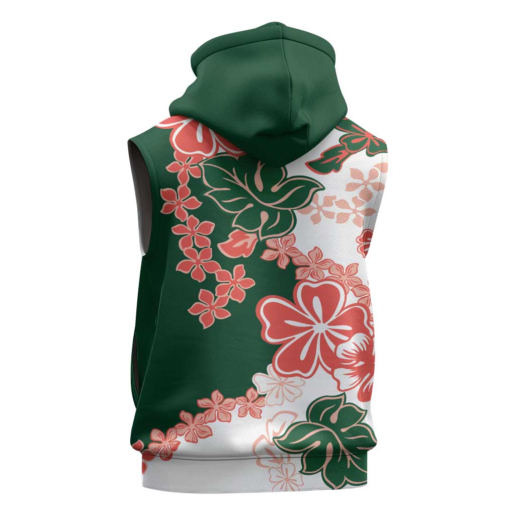 Green Orange Hibiscus Plumeria Floral Sleeveless Zip Hoodie - Polynesian Pride