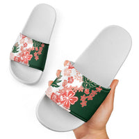 Green Orange Hibiscus Plumeria Floral Slide Sandals - Polynesian Pride