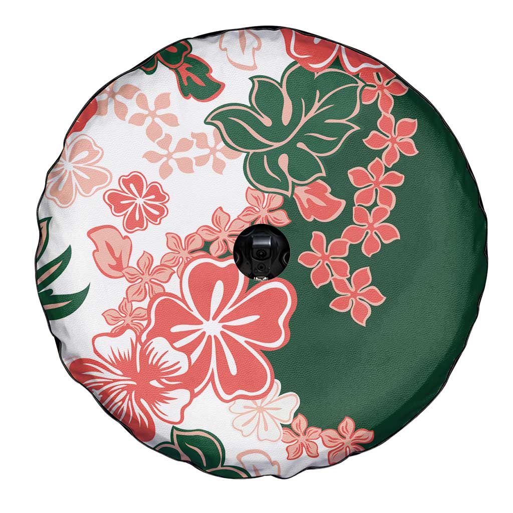 Green Orange Hibiscus Plumeria Floral Spare Tire Cover - Polynesian Pride