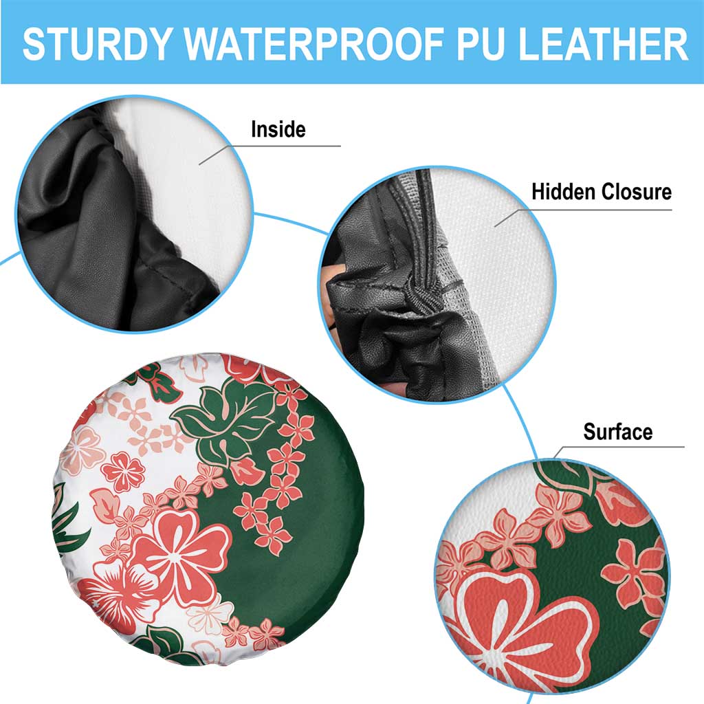 Green Orange Hibiscus Plumeria Floral Spare Tire Cover - Polynesian Pride