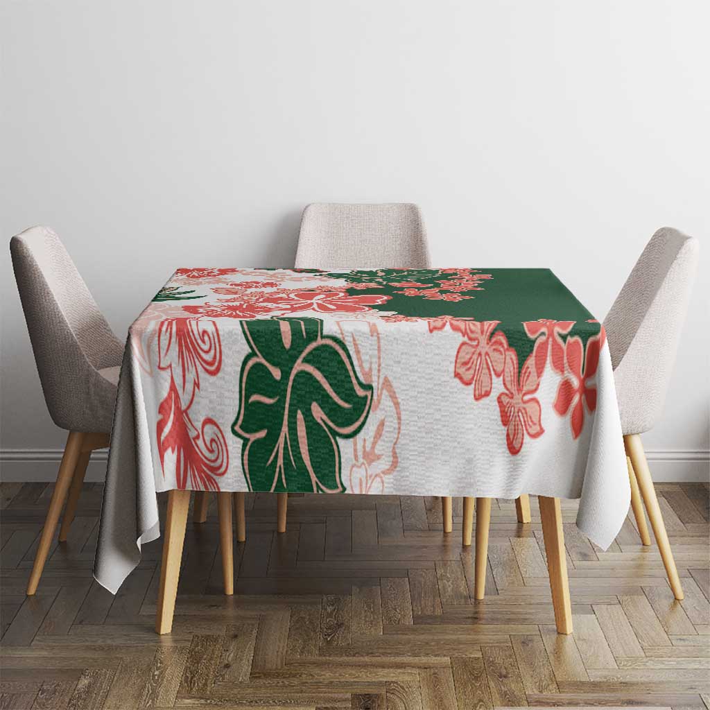 Green Orange Hibiscus Plumeria Floral Tablecloth LT01 - Polynesian Pride