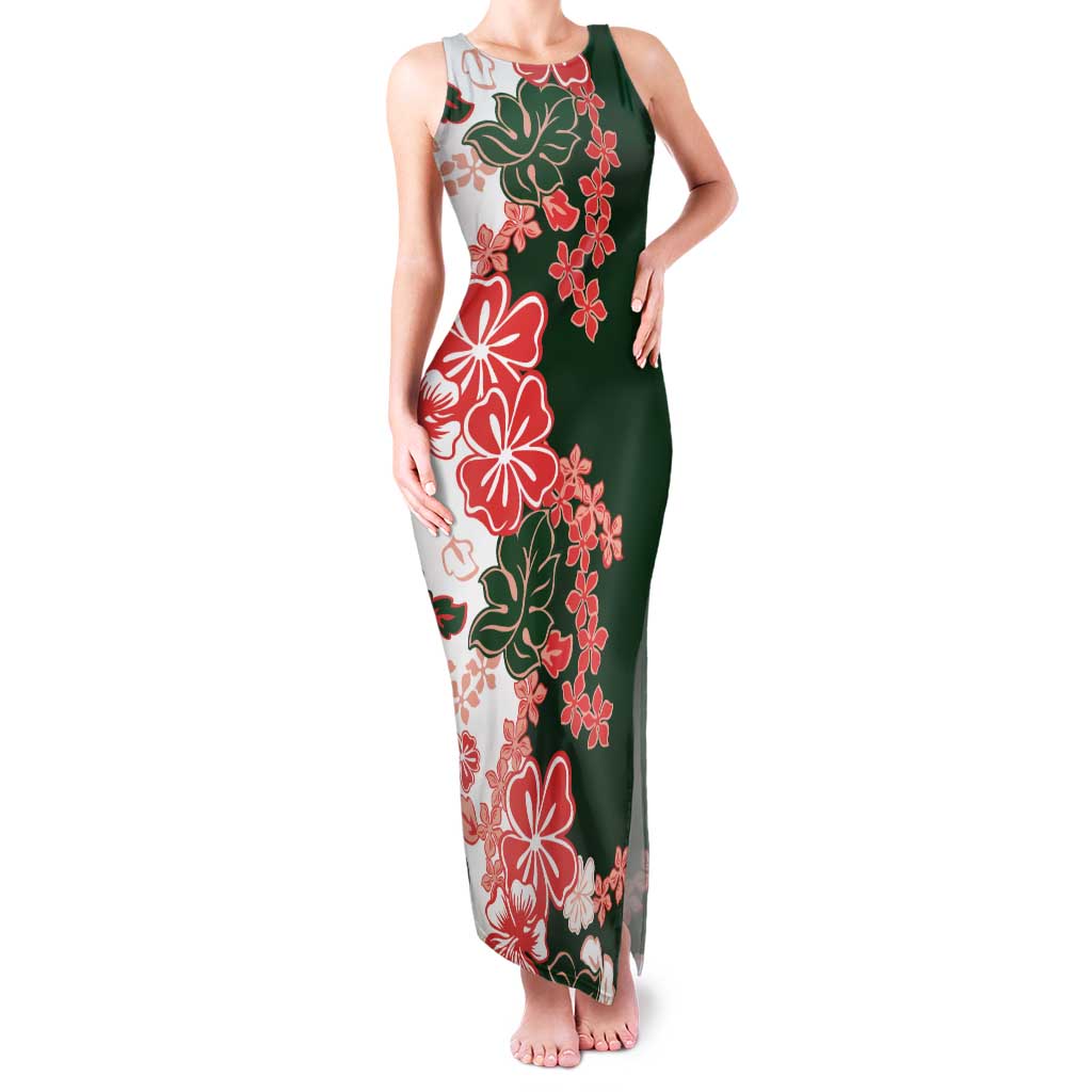 Green Orange Hibiscus Plumeria Floral Tank Maxi Dress - Polynesian Pride