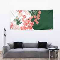 Green Orange Hibiscus Plumeria Floral Tapestry - Polynesian Pride