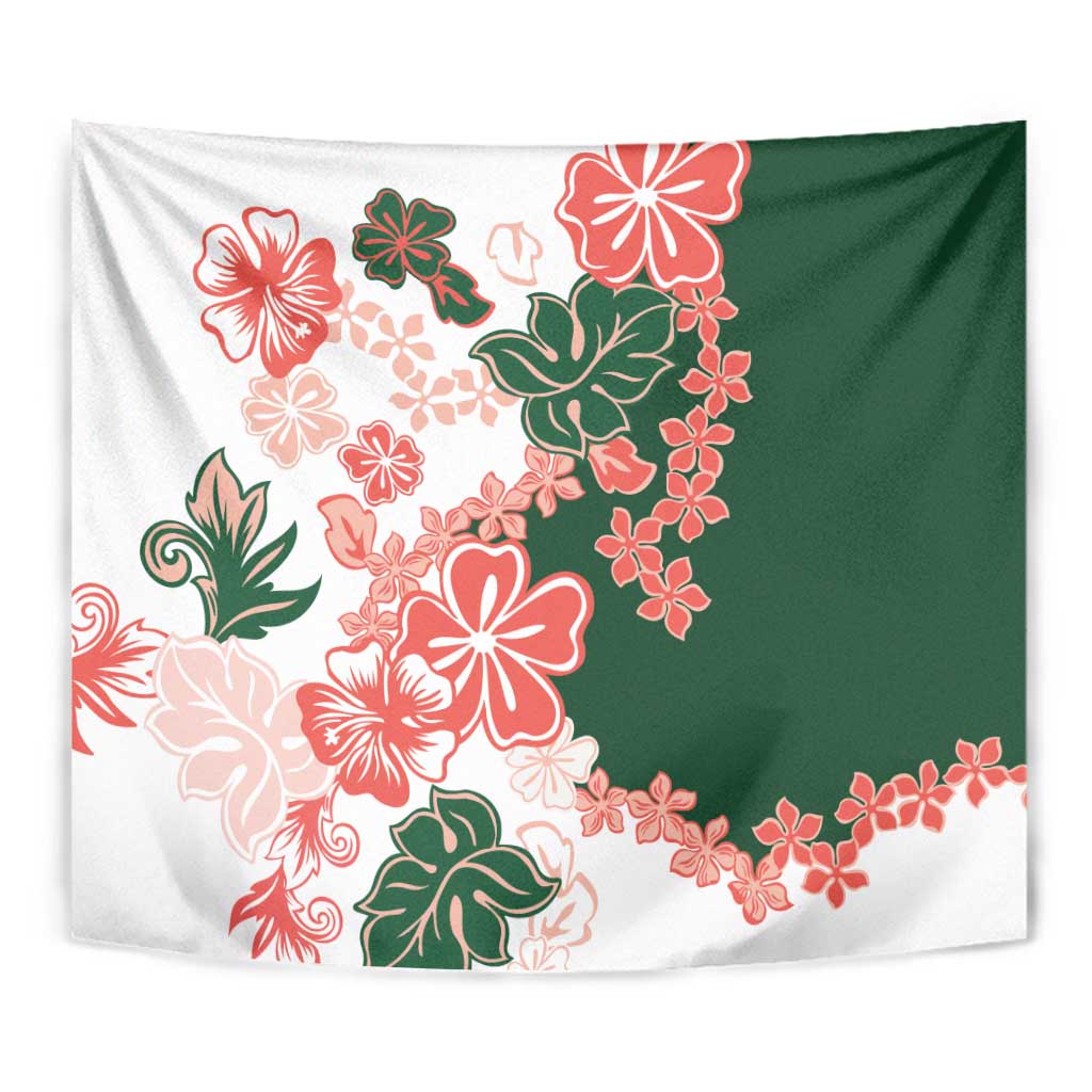 Green Orange Hibiscus Plumeria Floral Tapestry - Polynesian Pride