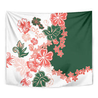 Green Orange Hibiscus Plumeria Floral Tapestry - Polynesian Pride