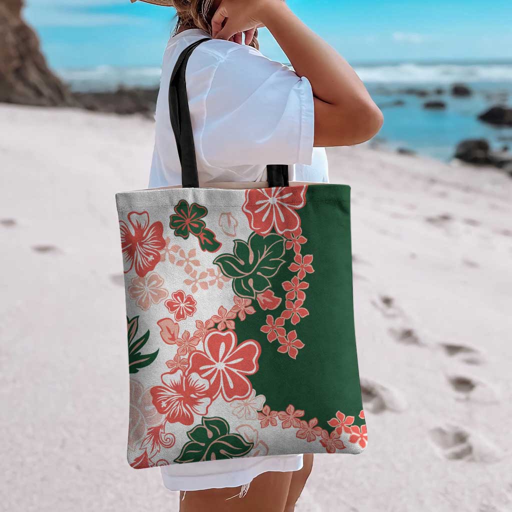 Green Orange Hibiscus Plumeria Floral Tote Bag - Polynesian Pride