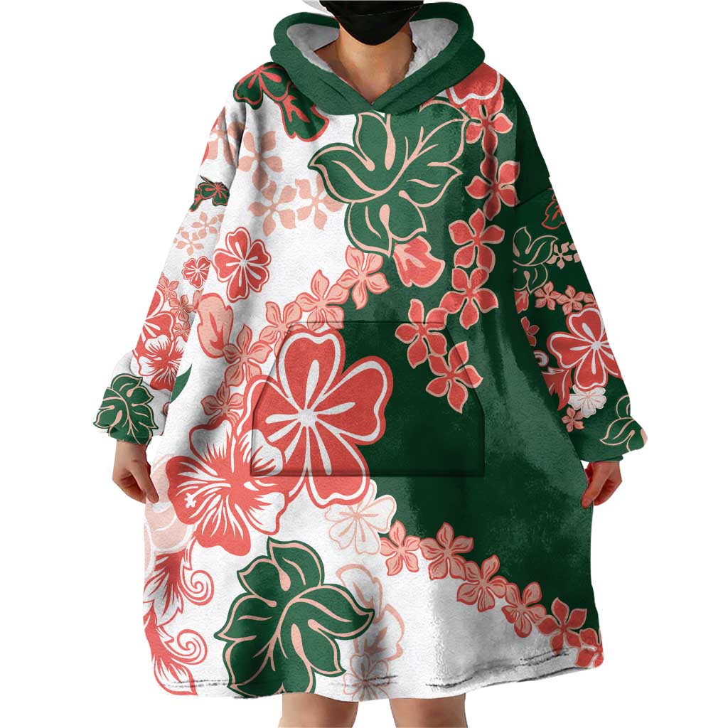 Green Orange Hibiscus Plumeria Floral Wearable Blanket Hoodie LT01 - Polynesian Pride