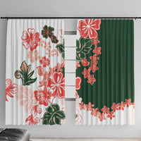Green Orange Hibiscus Plumeria Floral Window Curtain - Polynesian Pride
