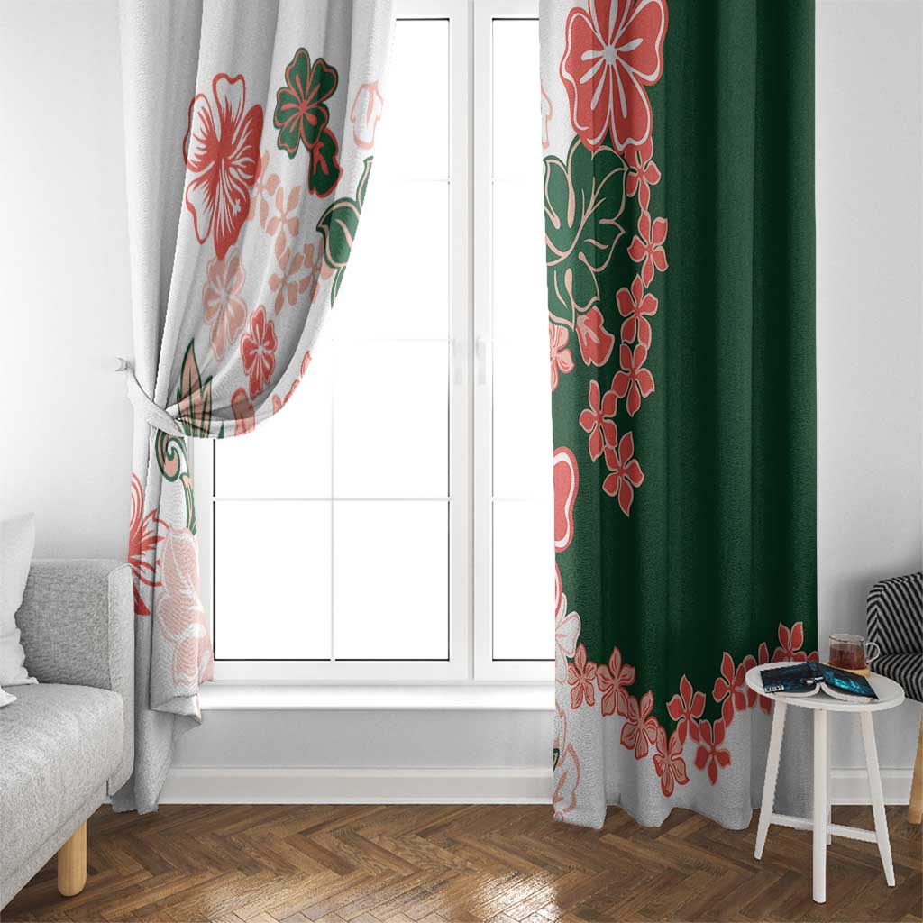Green Orange Hibiscus Plumeria Floral Window Curtain - Polynesian Pride