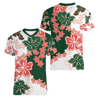 Green Orange Hibiscus Plumeria Floral Women V-Neck T-Shirt - Polynesian Pride