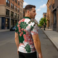 Green Orange Hibiscus Plumeria Floral Zipper Polo Shirt LT01 - Polynesian Pride
