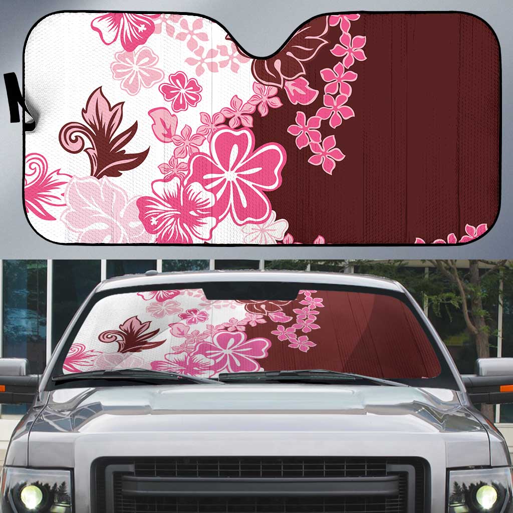 Pink Hibiscus Plumeria Floral Auto Sun Shade LT01 Pink - Polynesian Pride