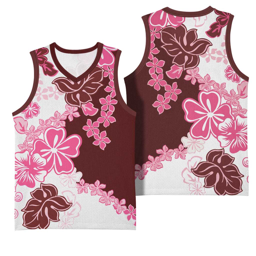 Pink Hibiscus Plumeria Floral Basketball Jersey LT01 - Polynesian Pride