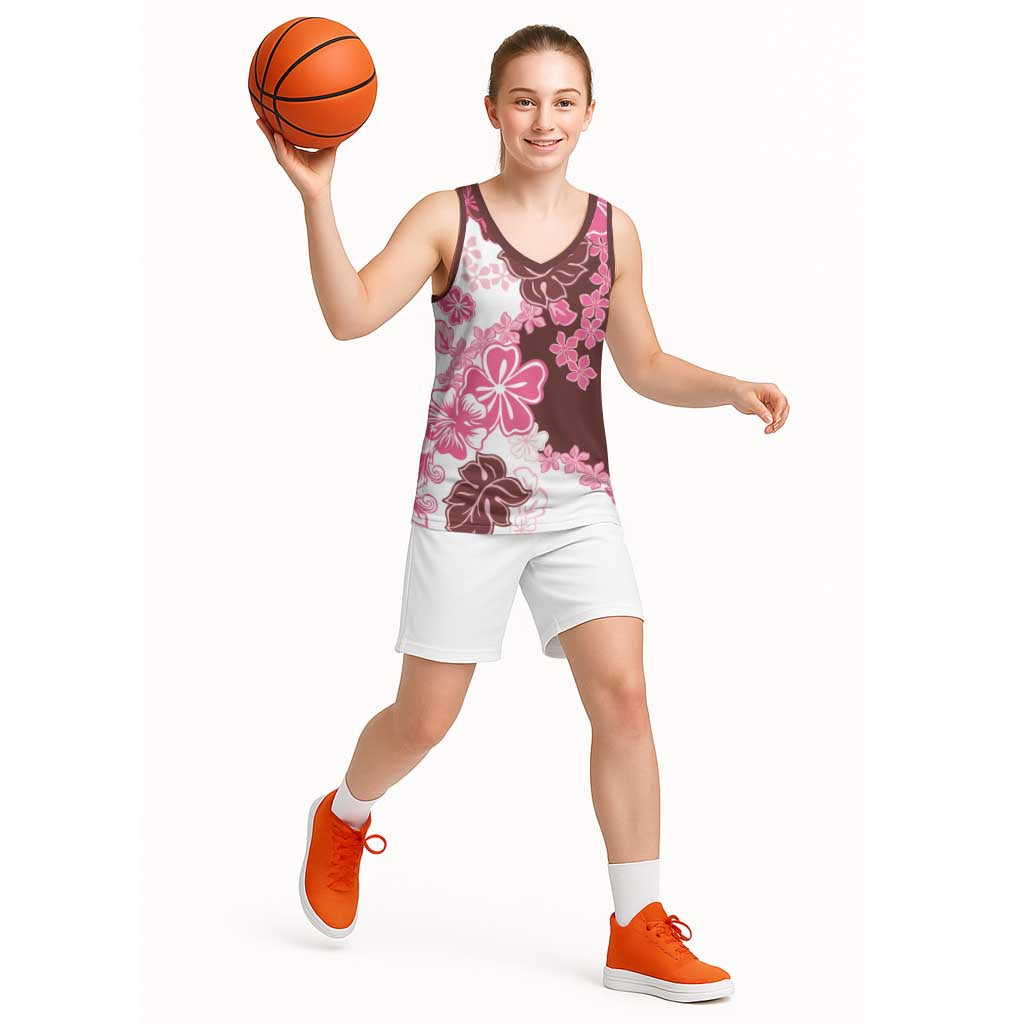 Pink Hibiscus Plumeria Floral Basketball Jersey LT01 - Polynesian Pride
