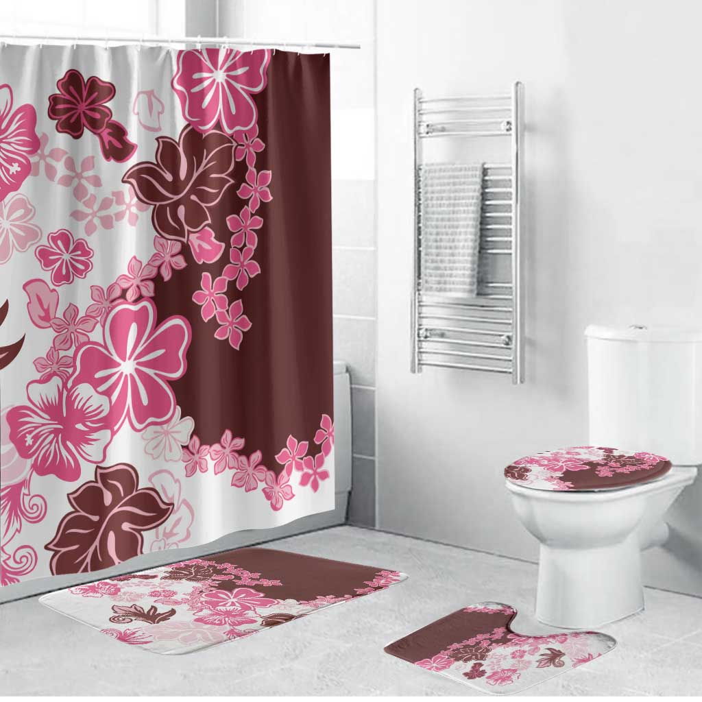 Pink Hibiscus Plumeria Floral Bathroom Set - Polynesian Pride
