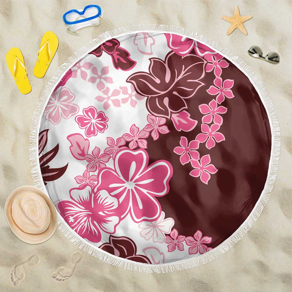 Pink Hibiscus Plumeria Floral Beach Blanket LT01 One Size 150cm Pink - Polynesian Pride