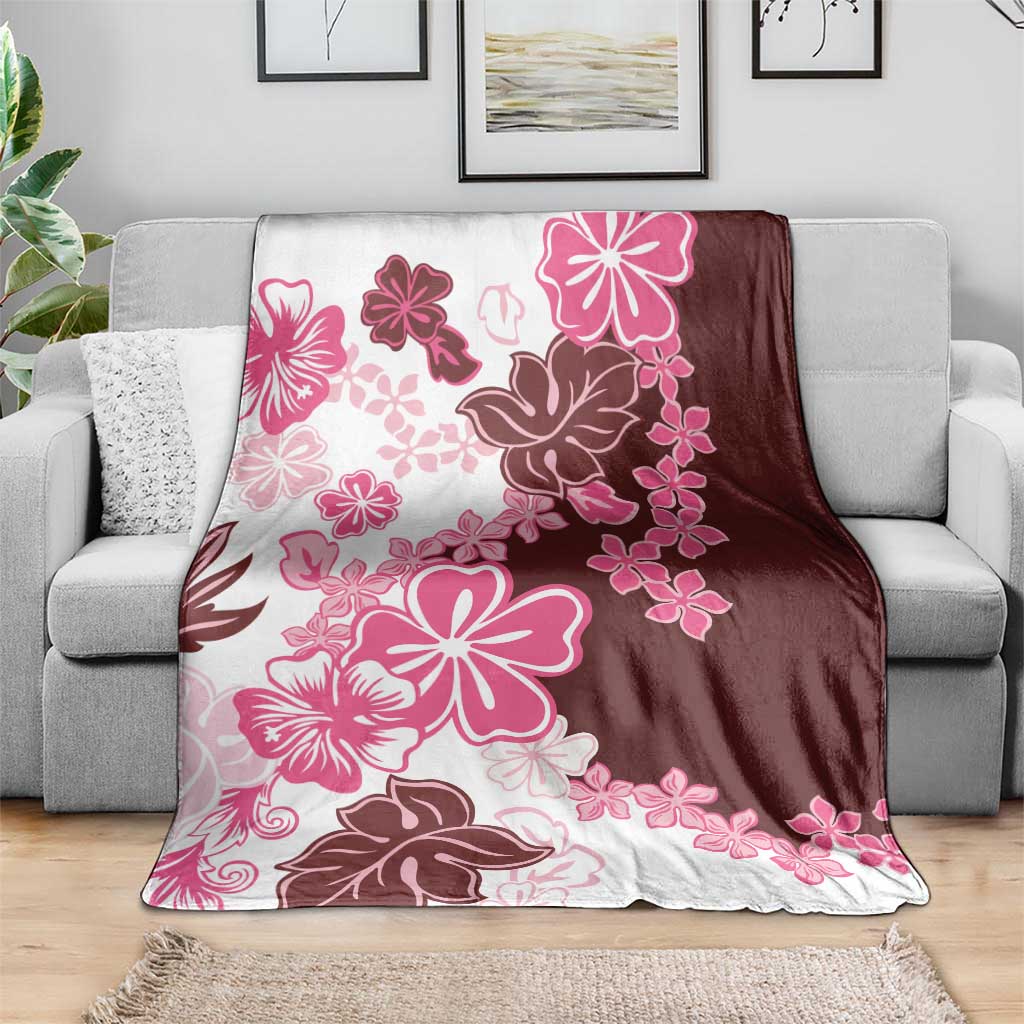 Pink Hibiscus Plumeria Floral Blanket - Polynesian Pride