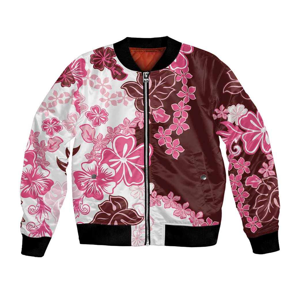 Pink Hibiscus Plumeria Floral Bomber Jacket - Polynesian Pride