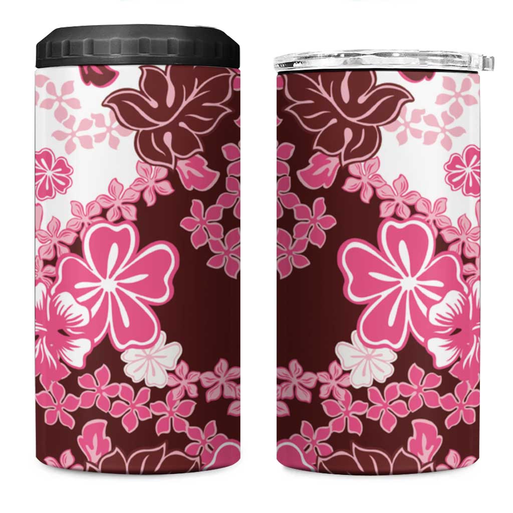 Pink Hibiscus Plumeria Floral 4 in 1 Can Cooler Tumbler LT01 One Size: 16 oz Pink - Polynesian Pride