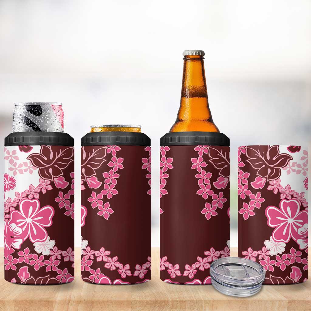 Pink Hibiscus Plumeria Floral 4 in 1 Can Cooler Tumbler LT01 - Polynesian Pride