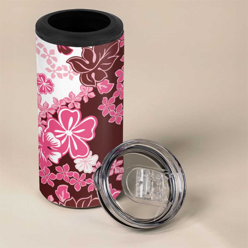 Pink Hibiscus Plumeria Floral 4 in 1 Can Cooler Tumbler LT01 - Polynesian Pride
