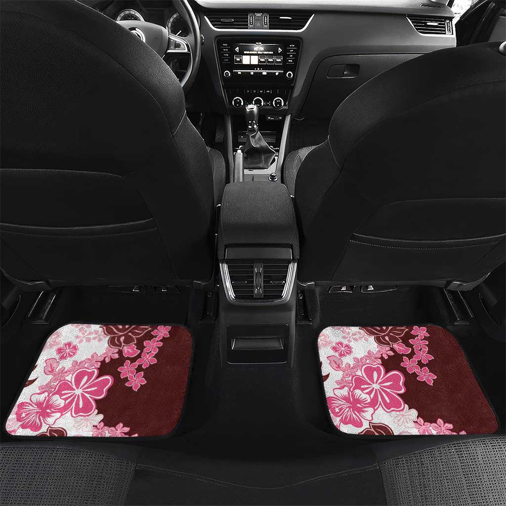Pink Hibiscus Plumeria Floral Car Mats LT01 Set 2pcs - Back Pink - Polynesian Pride