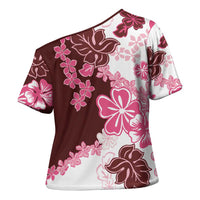 Pink Hibiscus Plumeria Floral Cross Shoulder Shirt LT01 - Polynesian Pride