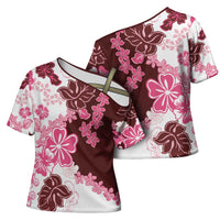 Pink Hibiscus Plumeria Floral Cross Shoulder Shirt LT01 - Polynesian Pride