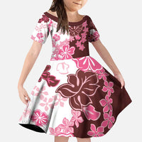 Pink Hibiscus Plumeria Floral Family Matching Long Sleeve Bodycon Dress and Hawaiian Shirt - Polynesian Pride