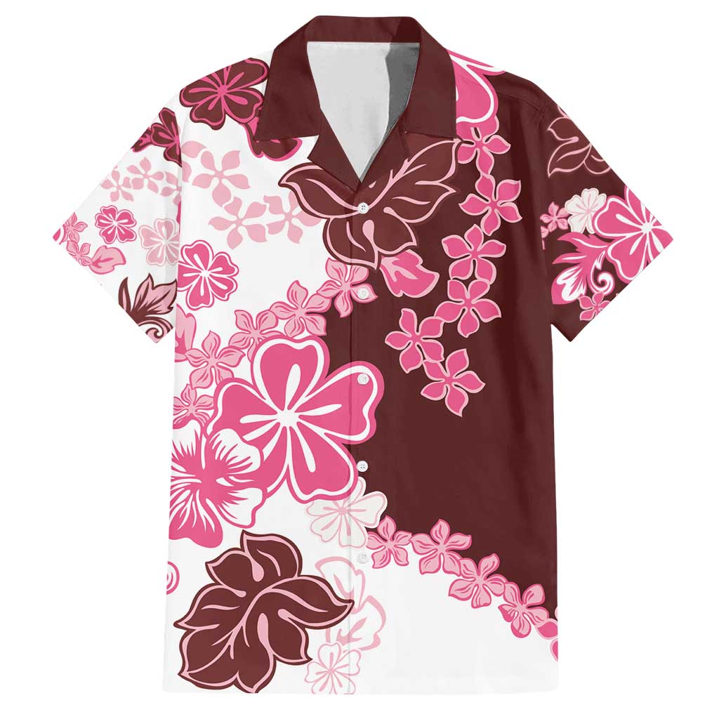 Pink Hibiscus Plumeria Floral Family Matching Long Sleeve Bodycon Dress and Hawaiian Shirt - Polynesian Pride