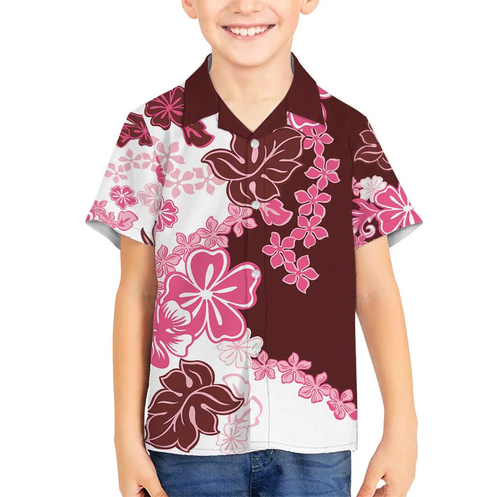 Pink Hibiscus Plumeria Floral Family Matching Long Sleeve Bodycon Dress and Hawaiian Shirt - Polynesian Pride