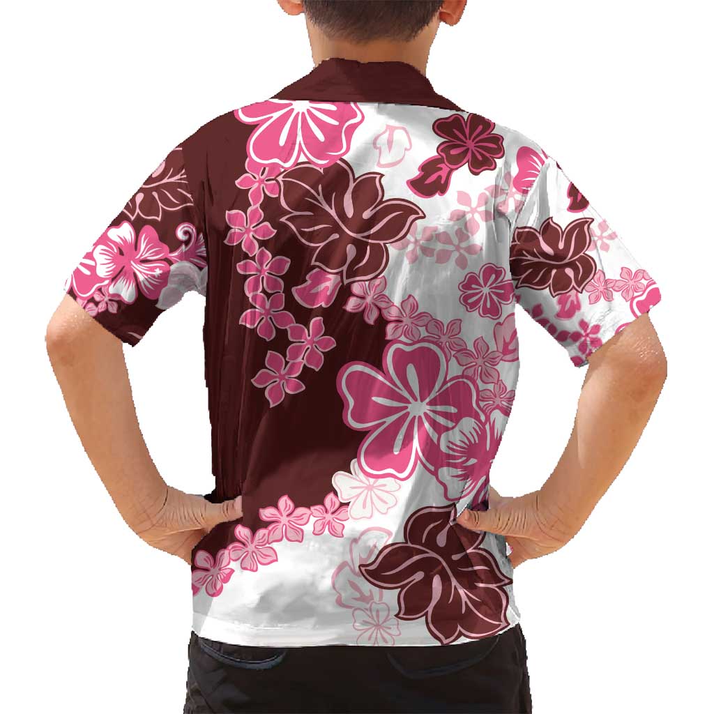 Pink Hibiscus Plumeria Floral Family Matching Off Shoulder Maxi Dress and Hawaiian Shirt - Polynesian Pride